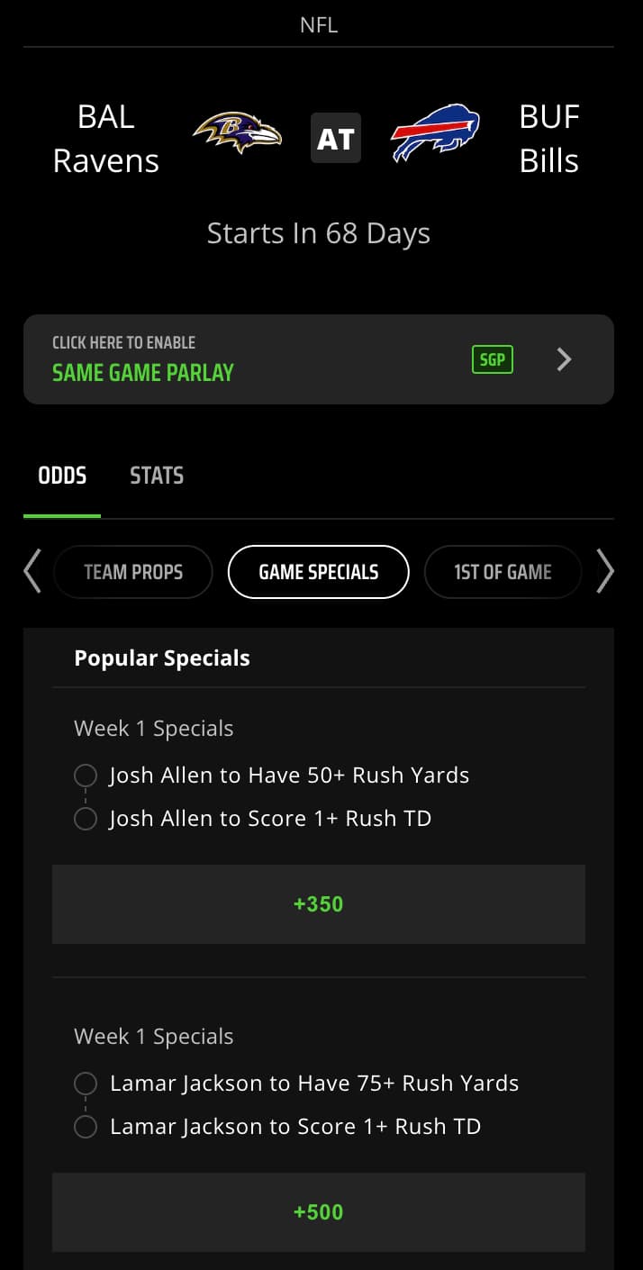 DraftKings betting props and odds